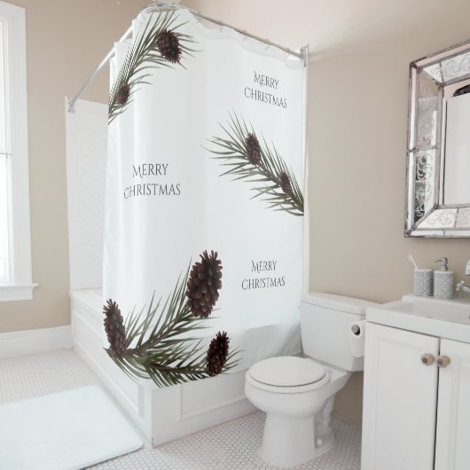 メリークリスマスワード松果体が白く枝分かれ シャワーカーテン (インサイチュ)