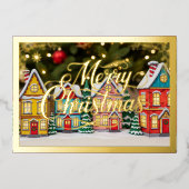 メリークリスマスヴィレッジハウスパープル金ゴールド 箔シーズンカード (正面)
