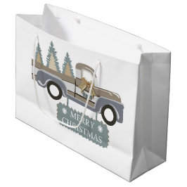 メリークリスマスヴィンテージのピックアップとクリスマスツリー ラージペーパーバッグ