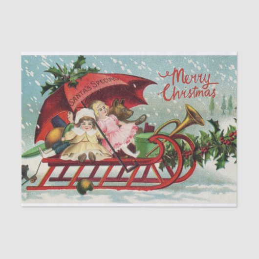 メリークリスマスヴィンテージの子ども達がサンタそりで 薄葉紙 (正面)
