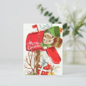 メリークリスマスヴィンテージの子猫が郵便受け ポストカード (スタンド正面)