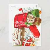 メリークリスマスヴィンテージの子猫が郵便受け ポストカード (正面/裏面)