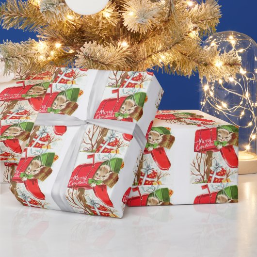 メリークリスマスヴィンテージの子猫が郵便受け ラッピングペーパー (クリスマス)