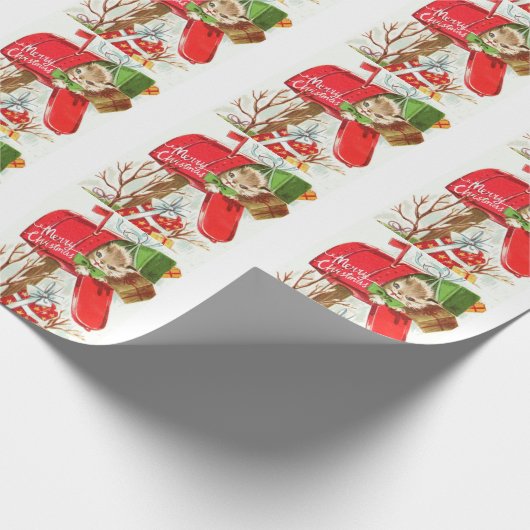 メリークリスマスヴィンテージの子猫が郵便受け ラッピングペーパー (角)