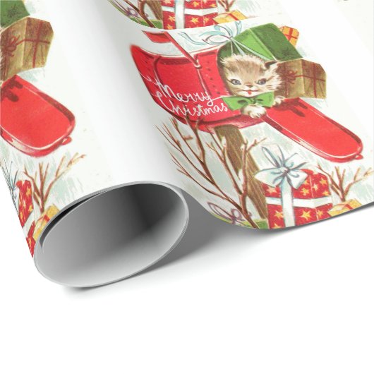 メリークリスマスヴィンテージの子猫が郵便受け ラッピングペーパー (ロールコーナー)