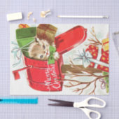 メリークリスマスヴィンテージの子猫が郵便受け 薄葉紙 (クラフト)