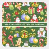 メリークリスマスヴィンテージの家族の名前と年 スクエアシール (正面)