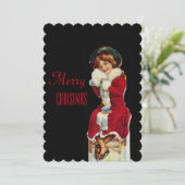 メリークリスマスヴィンテージの少女が赤いコートを着た シーズンカード (スタンド正面)