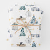 メリークリスマスヴィンテージの水色の木の球体 ラッピングペーパーシート (インサイチュ)