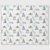 メリークリスマスヴィンテージの水色の木の球体 ラッピングペーパー (フラット)