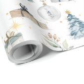 メリークリスマスヴィンテージの水色の木の球体 ラッピングペーパー (ロールコーナー)