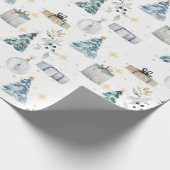 メリークリスマスヴィンテージの水色の木の球体 ラッピングペーパー (角)