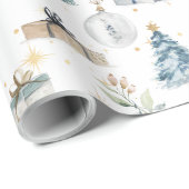 メリークリスマスヴィンテージの水色の木の球体 ラッピングペーパー (ロールコーナー)