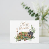 メリークリスマスヴィンテージの贈り物、装飾、ろうそく シーズンポストカード (スタンド正面)