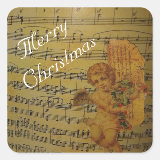 メリークリスマスヴィンテージアングルと楽譜 スクエアシール (正面)