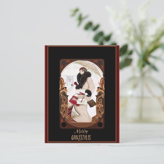 メリークリスマスヴィンテージアールデコ ポストカード (スタンド正面)