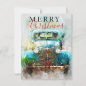 メリークリスマスヴィンテージウオーターカラートラック 招待状 (正面)