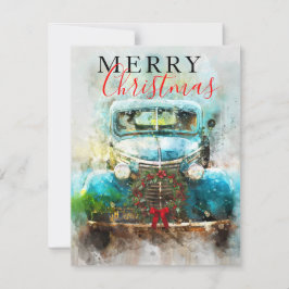 メリークリスマスヴィンテージウオーターカラートラック 招待状