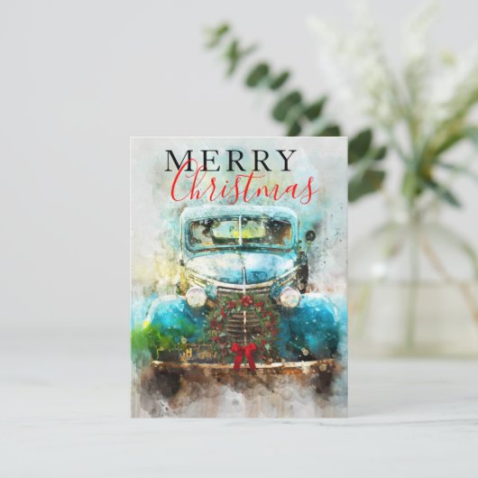 メリークリスマスヴィンテージウオーターカラートラック 招待状 (スタンド正面)