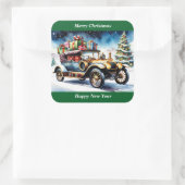 メリークリスマスヴィンテージカーオーナメント スクエアシール (バッグ)