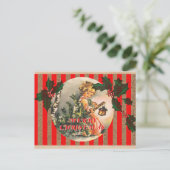 メリークリスマスヴィンテージガールツリーアンドランタン シーズンポストカード (スタンド正面)