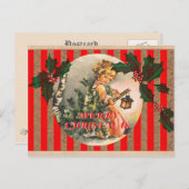 メリークリスマスヴィンテージガールツリーアンドランタン シーズンポストカード (正面/裏面)