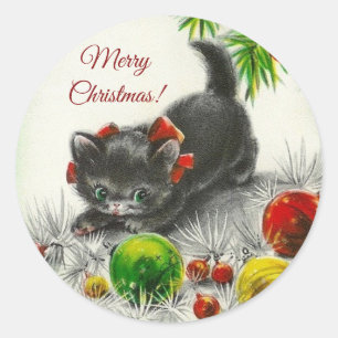 メリークリスマスヴィンテージキティキャット ラウンドシール
