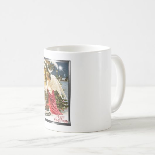 メリークリスマスヴィンテージクリスマスエンジェルデザイン コーヒーマグカップ (正面右)