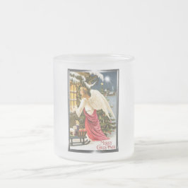 メリークリスマスヴィンテージクリスマスエンジェルデザイン フロストグラスマグカップ