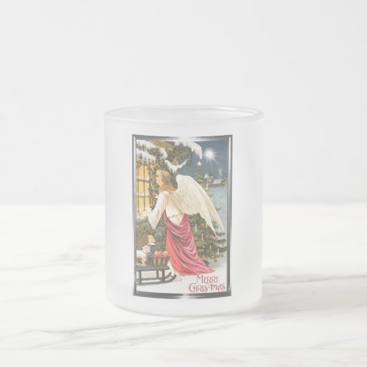 メリークリスマスヴィンテージクリスマスエンジェルデザイン フロストグラスマグカップ (中央)