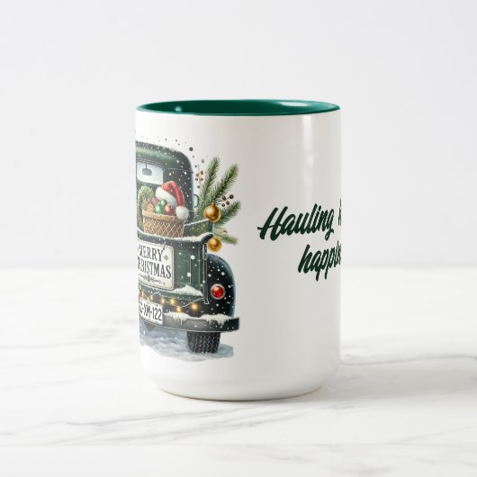 メリークリスマスヴィンテージグリーントラック ツートーンマグカップ (中央)