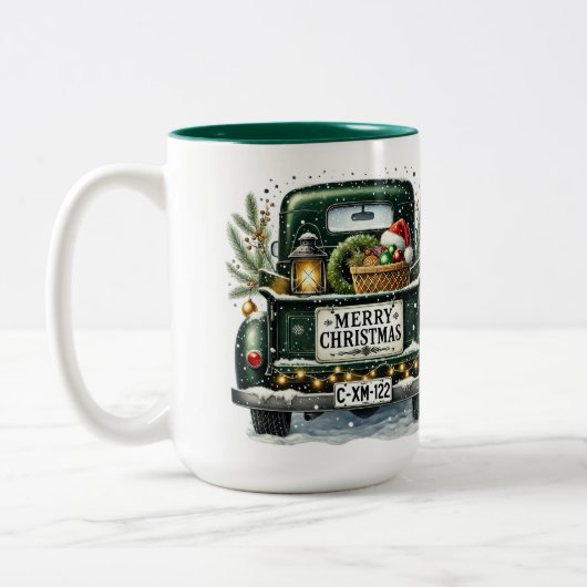 メリークリスマスヴィンテージグリーントラック ツートーンマグカップ (左)