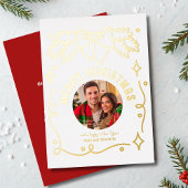 メリークリスマスヴィンテージコケットボウスプルース写真 箔シーズンカード