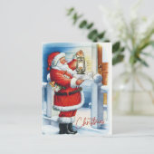 メリークリスマスヴィンテージサンタがあなたの玄関口で シーズンポストカード (スタンド正面)