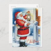 メリークリスマスヴィンテージサンタがあなたの玄関口で シーズンポストカード (正面/裏面)