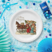 メリークリスマスヴィンテージサンタと子ども ペーパープレート (パーティー)