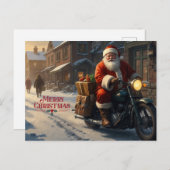 メリークリスマスヴィンテージサンタオンバイク シーズンポストカード (正面/裏面)