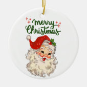 メリークリスマスヴィンテージサンタクロースのホリデーファミリー セラミックオーナメント (正面)
