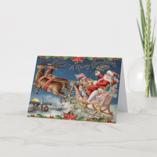 メリークリスマスヴィンテージサンタクロースオンスリー シーズンカード (正面)