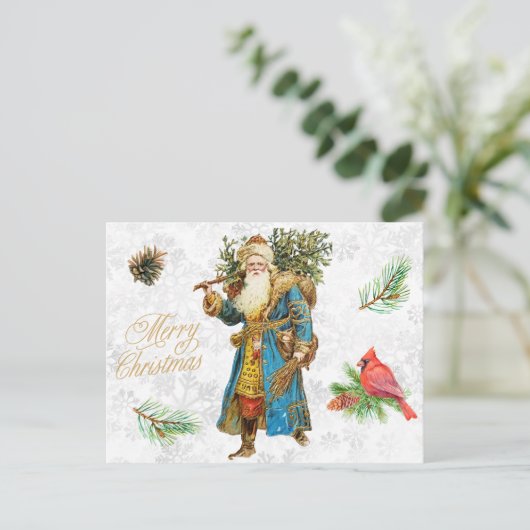 メリークリスマスヴィンテージサンタクロースコラージュ シーズンポストカード (スタンド正面)