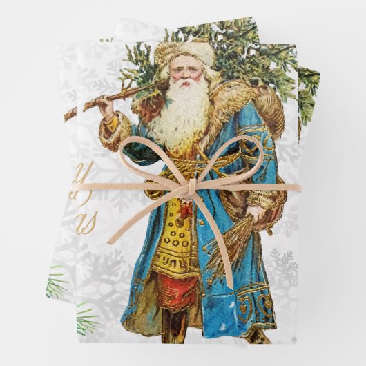 メリークリスマスヴィンテージサンタクロースコラージュ ラッピングペーパーシート (インサイチュ)