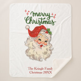 メリークリスマスヴィンテージサンタクロース一家 シェルパブランケット