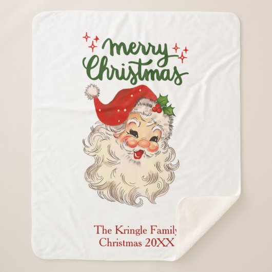 メリークリスマスヴィンテージサンタクロース一家 シェルパブランケット (正面)