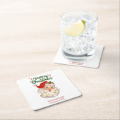 メリークリスマスヴィンテージサンタクロース家族パーティー スクエアペーパーコースター (インサイチュ)