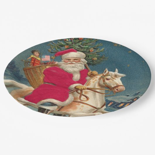 メリークリスマスヴィンテージサンタクロース ペーパープレート (アングル)
