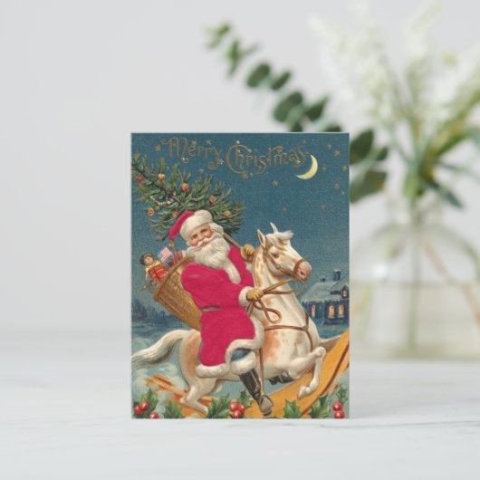 メリークリスマスヴィンテージサンタクロース ポストカード (スタンド正面)