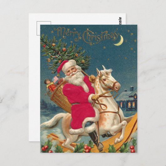 メリークリスマスヴィンテージサンタクロース ポストカード (正面/裏面)