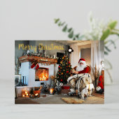 メリークリスマスヴィンテージサンタクロース 箔シーズンカード (立ち正面)