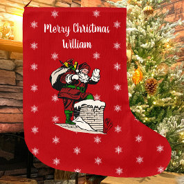 メリークリスマスヴィンテージサンタパーソナライズされたレッド ラージクリスマスストッキング