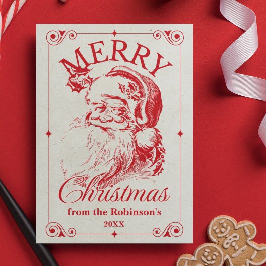メリークリスマスヴィンテージサンタファミリー名 シーズンカード